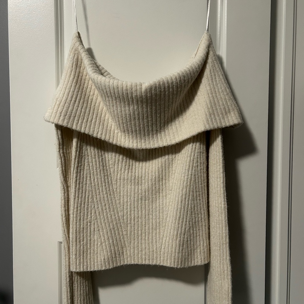 H&M Off-Shoulder Ribbed Cream Sweater